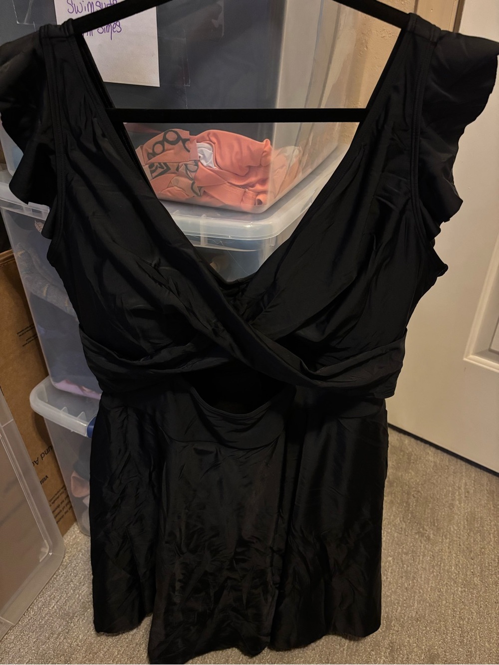 NWOT: size 2XL Black Ruffled V-Neck Swimdress